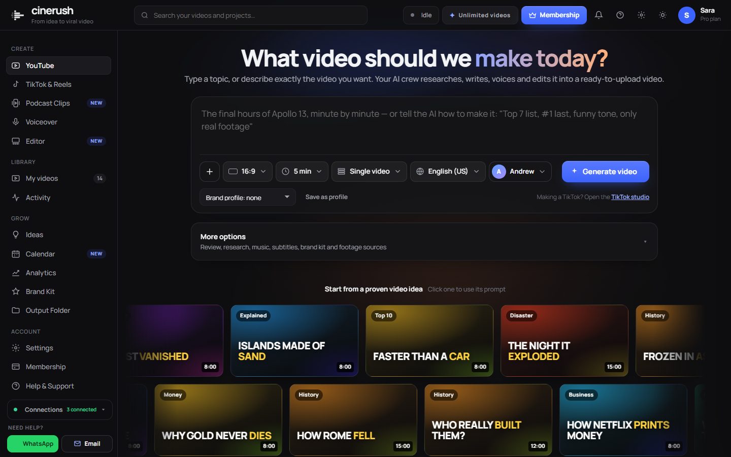 The CineRush app — making a YouTube video